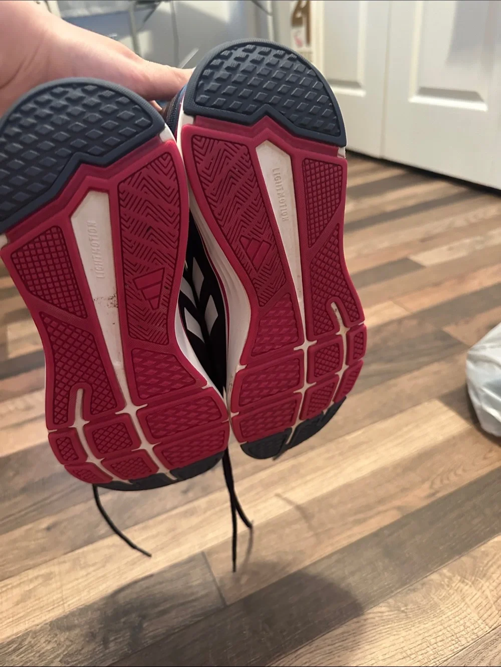 adidas Navy and White Running Shoes with Pink Trim